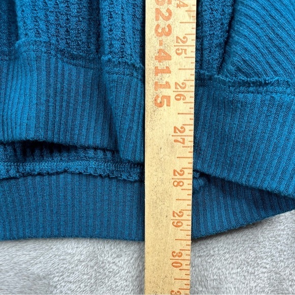 WE THE FREE Aqua Thermal Shirt Large Top Long Sleeve Oversized Slouchy Raw Hem - Picture 7 of 12